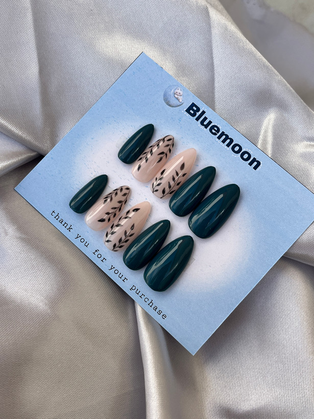 ناخن مصنوعی با مواد کاشت سبز یشمی و برگ